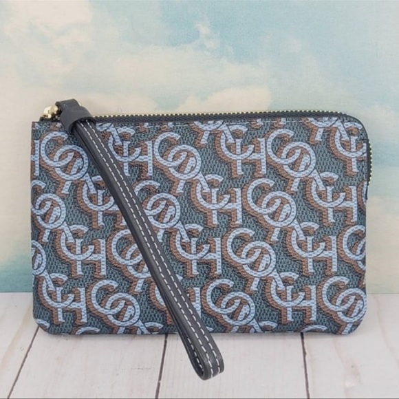 NWT Coach Corner Zip Wristlet Navy Blue Monogram - Picture 1 of 10